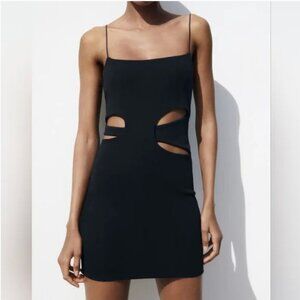 Zara Black Cut Out Mini Dress Size L NEW WITH TAG!